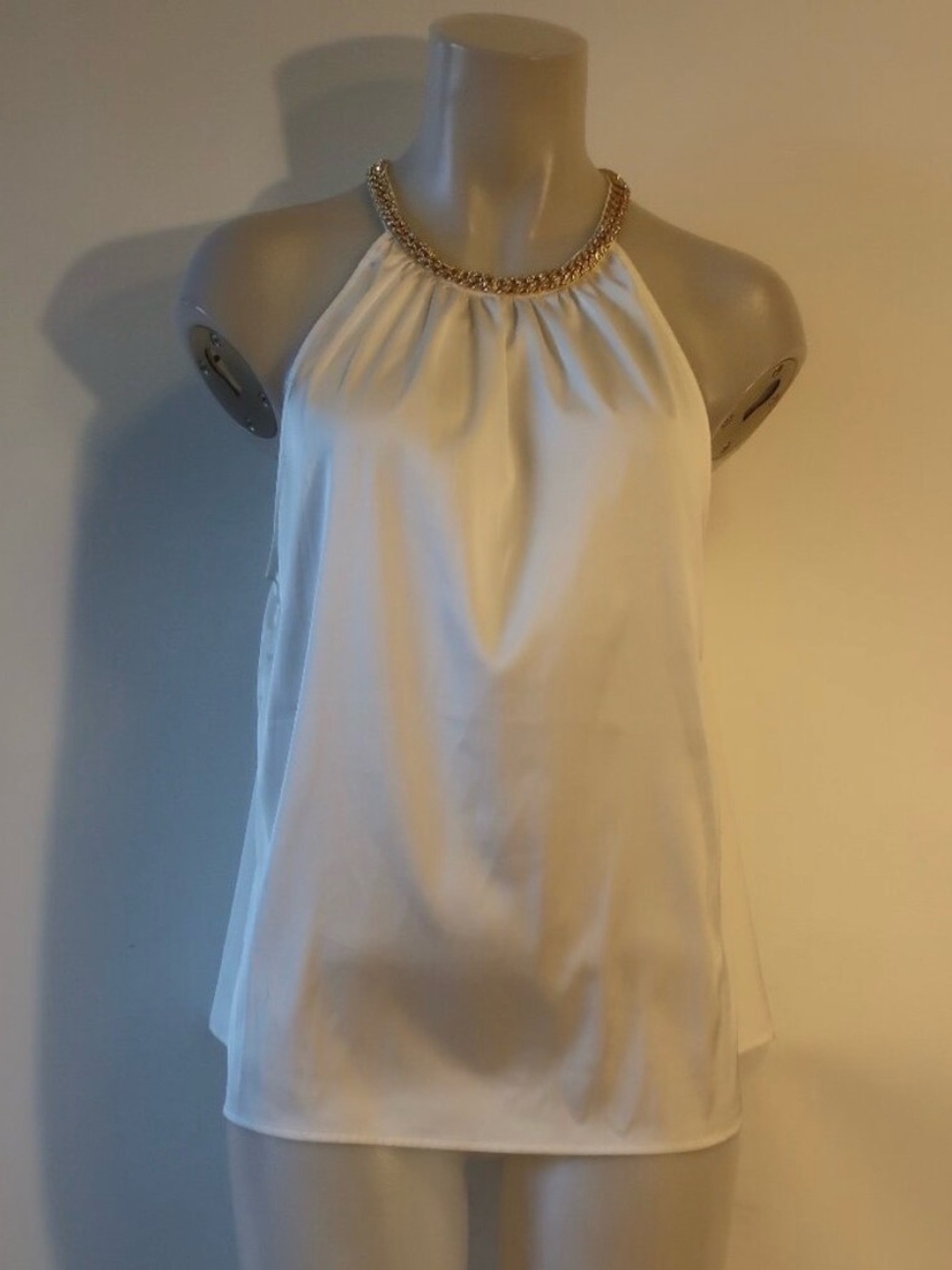 NWT Generation Love White Halter Camisole with Gold Chain Neckline XL
